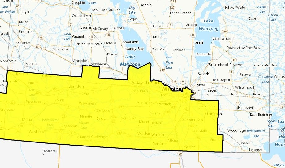 Heat warning in southern Manitoba on July 27, 2026. (EC website)